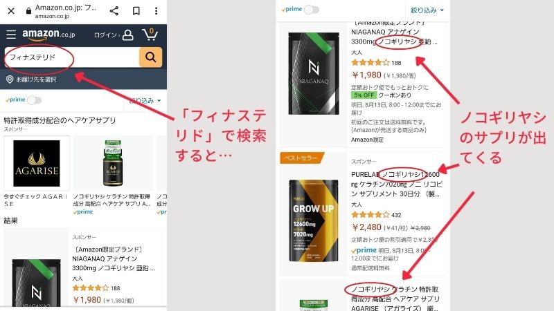 amazonでフィナステリドを検索