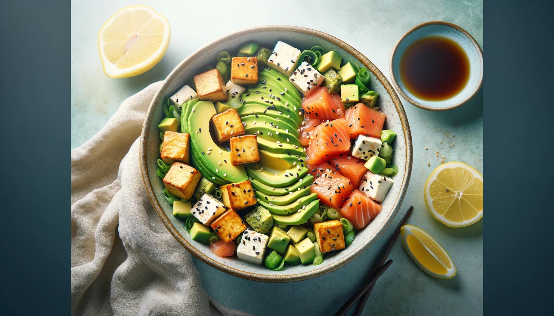 豆腐とアボカドのサーモンポキ風サラダのイメージ画像