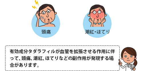 頭痛、潮紅、ほてりなどタダラフィルの服用後にみられる主な副作用