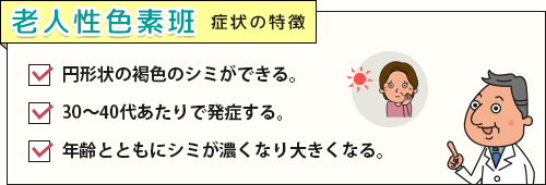 円形状の褐色のシミができるなど老人性色素斑の症状チェックリスト